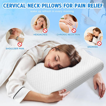 Cervical Neck Pillow for Pain Relief – Ergonomic Memory Foam Pillow for Side Sleeper Contour Orthopedic Bed Pillow for Neck Support with Cooling Cover – Ideal Christmas Birthday Gift for Women Men