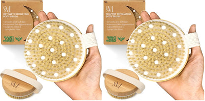 CSM Dry Brushing Body Brush for Lymphatic Drainage - Natural Boar Bristle Exfoliating Brush Set with Face Brush for Cellulite, Circulation & Glowing Skin