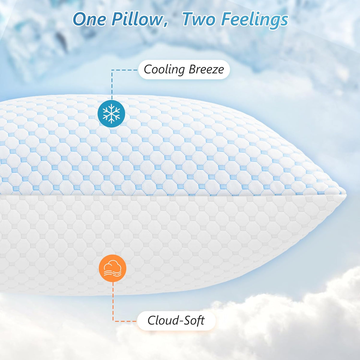 UYWO Cooling Pillows Queen Size Set of 2, Adjustable Memory Foam Pillows