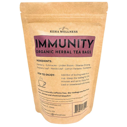 Keha Wellness Immunity – Organic Elderberry & Echinacea Herbal Tea Bags, 15 Caffeine-Free Tea Bags, Full-Flavor Blend, Made in the USA