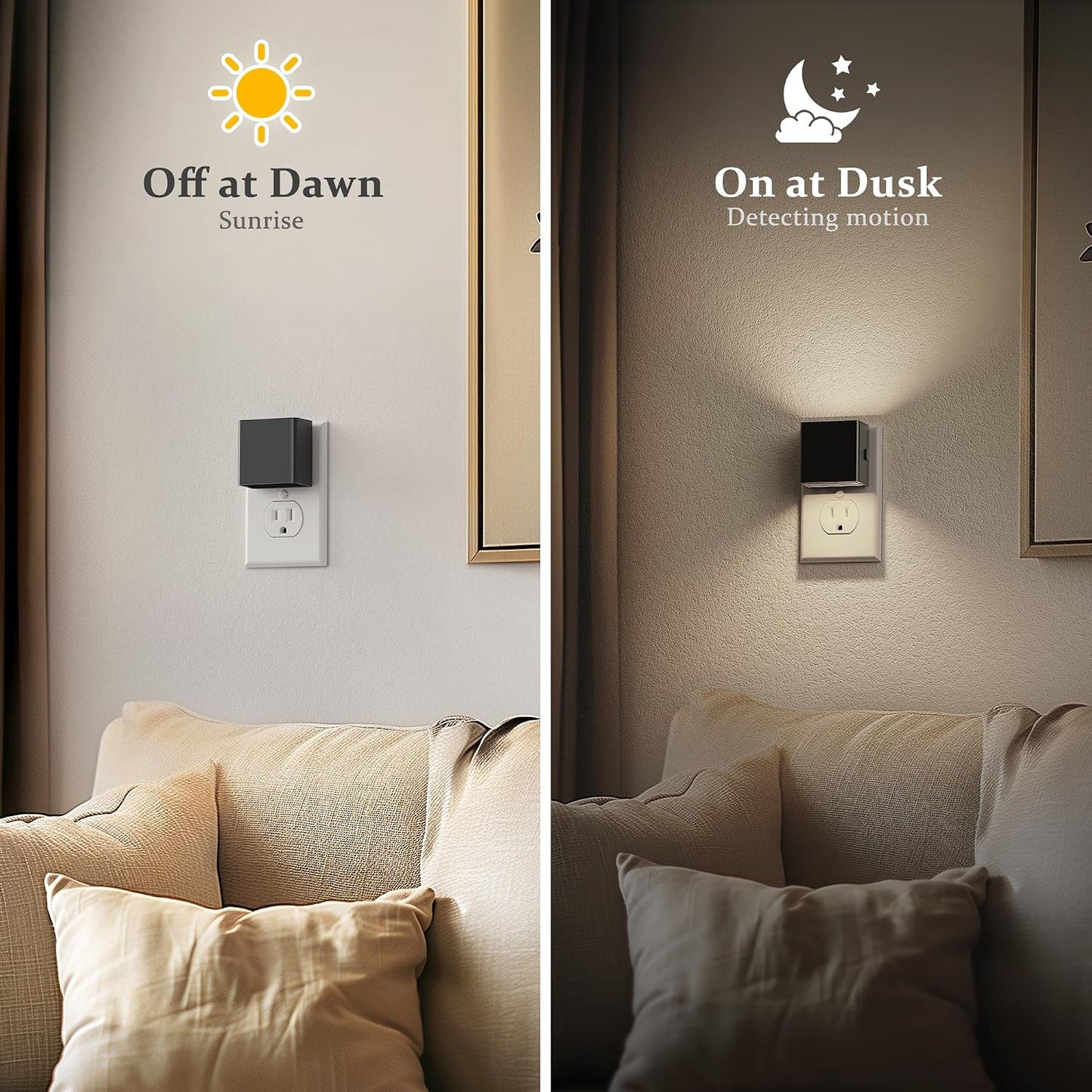 JandCase Night Light, Modern Night Lights Plug into Wall,2 Pack Dusk to Dawn Sensor Nightlight, Amber Brightness Adjustable Nightlight for Kids Bathroom Hallway Kitchen Bedroom Decor