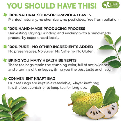 FreshDrinkUS, Premium Soursop Leaf Tea, 15 Count, Pure, Caffeine Free