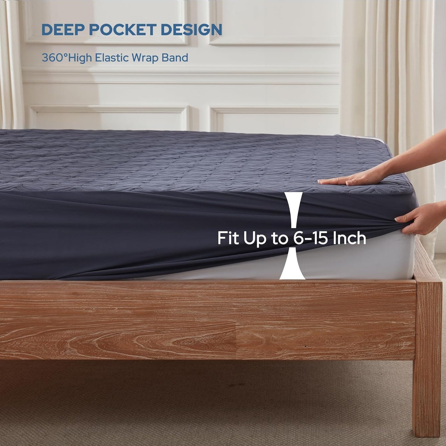 BEDLORE Waterproof Mattress Protector, King Size Mattress Pad with Deep Pocket 6"-18" Depth, Soft Noiseless Dirt-Proof Bed Mattress Cover Washable for Home, Bedroom, Hotel (Gray)