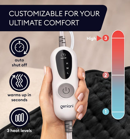 GENIANI Electric Heating Pad for Back Pain & Cramps Relief, Electric Throw, Self Care Gifts for Women, Heating Pad for Neck & Shoulder, Machine Washable Microplush, Auto Shut Off (12"x24", Tabby Gray)