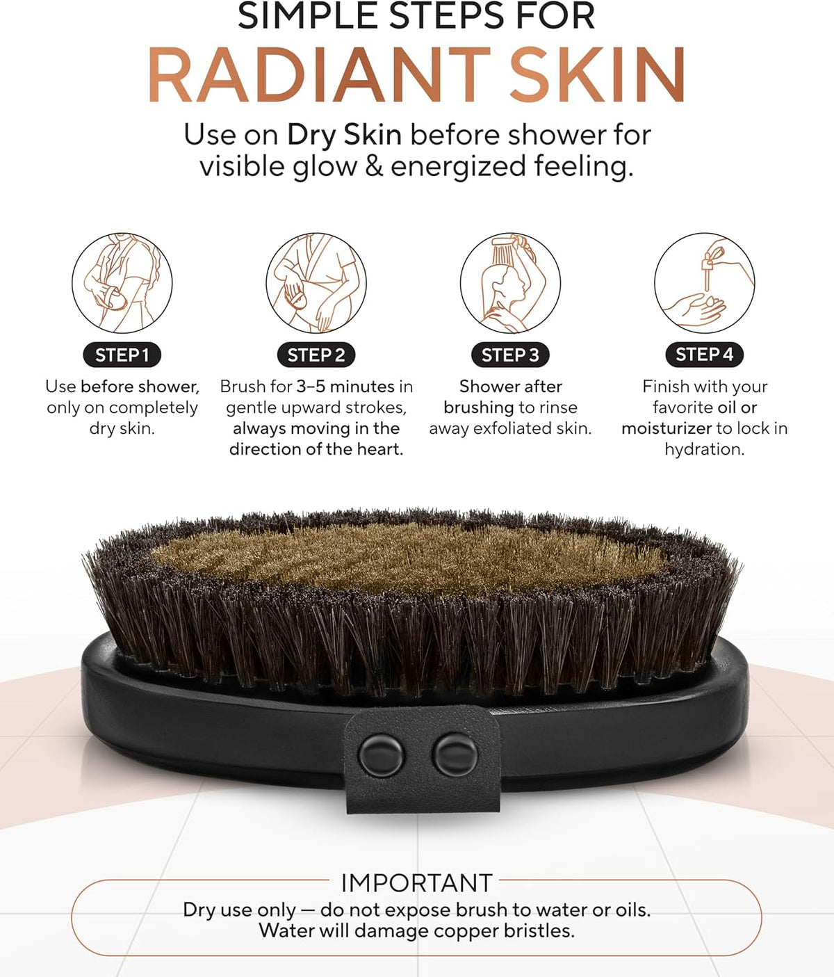 TheraCopper Copper Dry Brushing Body Brush for Lymphatic Drainage
