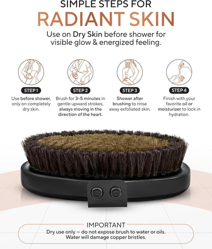 TheraCopper Copper Dry Brushing Body Brush for Lymphatic Drainage