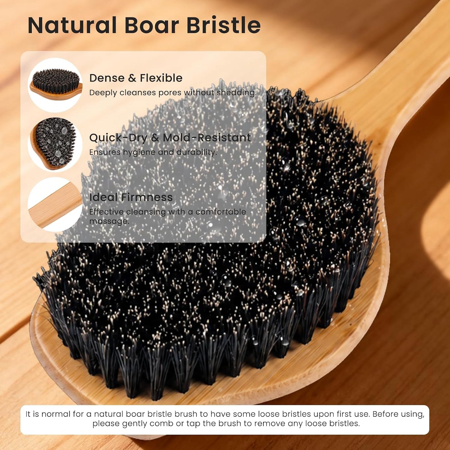 Back Scrubber for Shower，17in Bamboo with Curved Long Handle - Stiff Natural Boar Bristles for Men and Women, Deep Cleansing and Exfoliating, Anti-Slip Grip for Wet or Dry Brushing