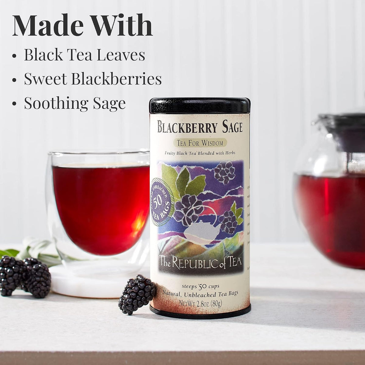 The Republic of Tea Blackberry Sage Black Tea, 50 Count