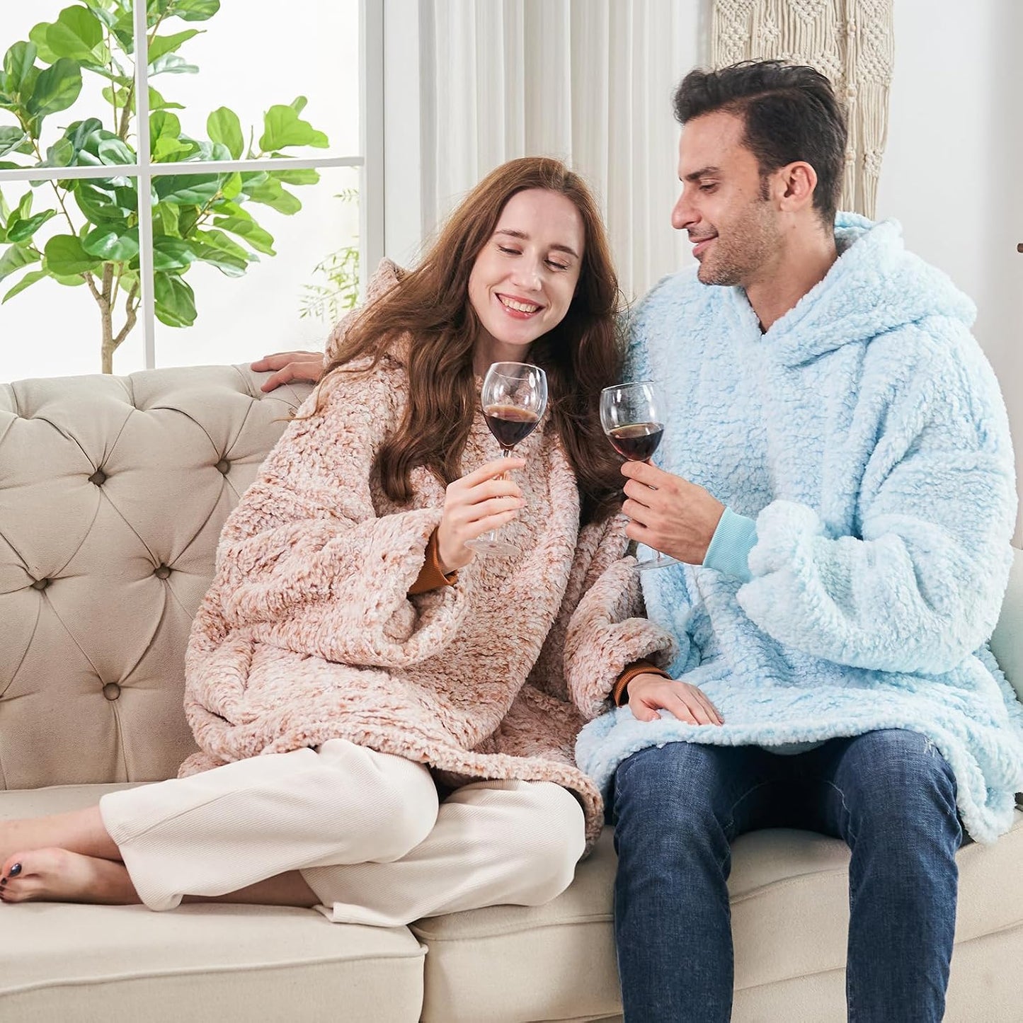 yescool Wearable Blanket Hoodie, Flannel Sherpa Fleece Blanket Sweatshirt for Adults Women Men,One Size Fits All - Colors A