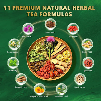 Liver & Kidney Detox Cleanse Herbal Tea - 11 Herbal Ingredients, Natural Blend Dandelion Wolfberry Goji Berry Milk Thistle & Chrysanthemum Tea - Chinese Kidney & Liver Health Tea Bags, Caffeine & Sugar Free, 15 Servings