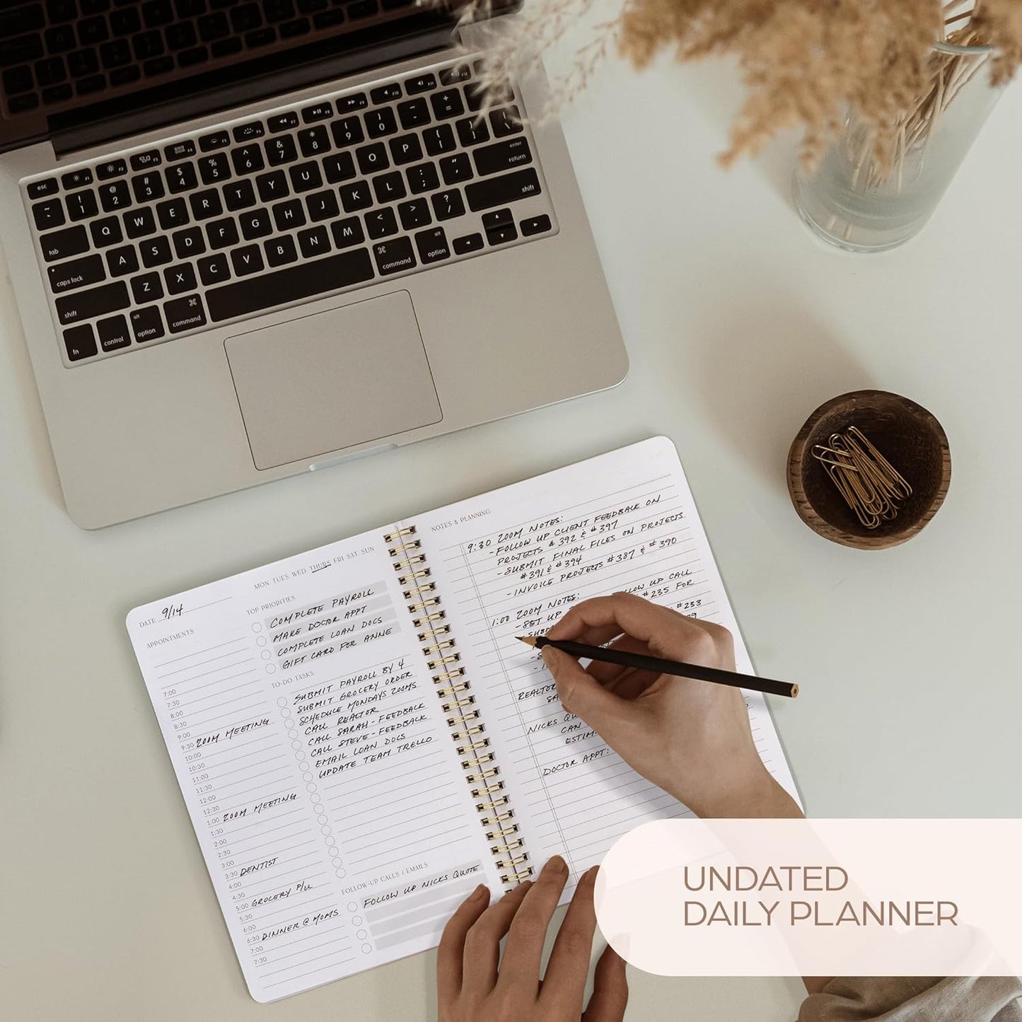 Beautiful Daily Planner And Notebook With Hourly Schedule - Aesthetic Spiral To do List Notepad to Easily Organize Your Tasks And Appointments - Stylish Book And School Or Office Supplies For Women