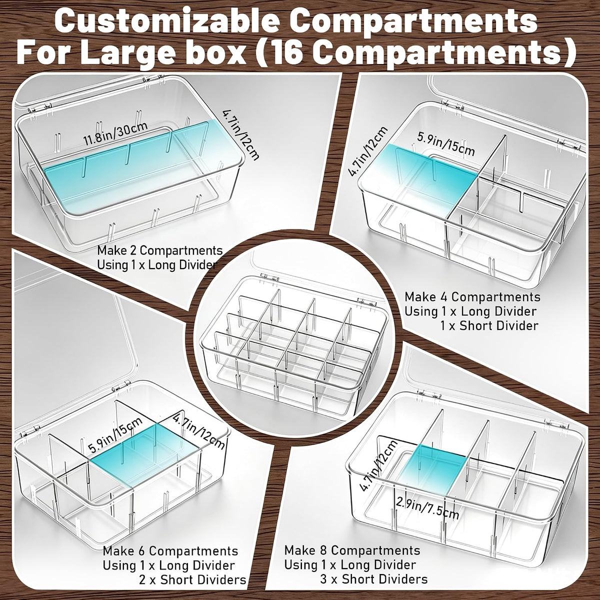 Tea Bag Organizer, 2 Pcs Clear Tea Organizers, Acrylic Storage Box with Lids, Stackable Partition Holder for Drawers, Countertops, Fridge, Kitchen (16 Compartments + 8 Compartments)