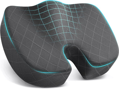 TushGuard Seat Cushion - Memory Foam Sitting Pillow for Office Chair, Car Seat, Airplane, Bleacher - Sciatica & Hip & Coccyx Pain Relief Desk Chair Cushion for Long Sitting Office Workers, Car Drivers