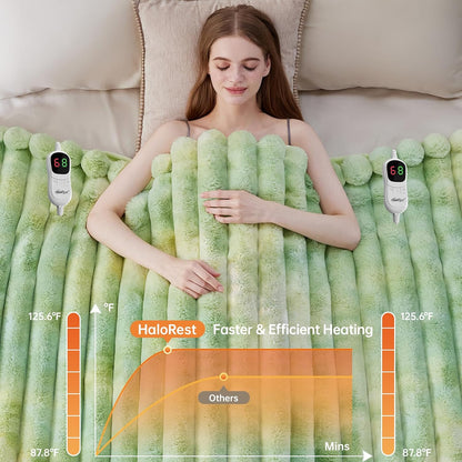 Heated Throw Blanket, Faux Fur Cozy Heating Blanket with Overheat Protection, 1/2/4/6/8 Hours Auto-Off 10 Heat Level, Machine Washable (50x60 Inches, Cream White)