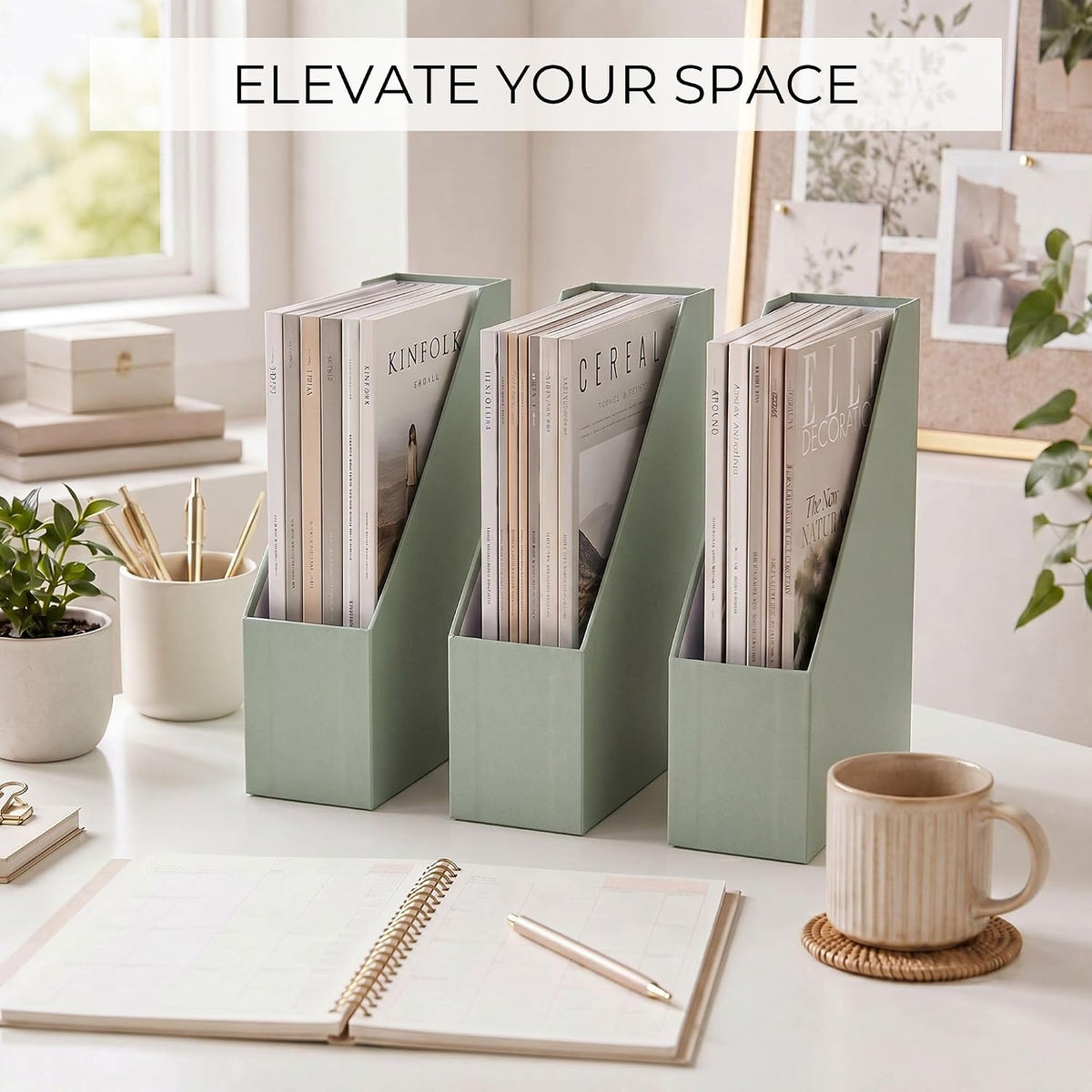 Beautiful Magazine Holder Set of 3 - Sturdy File Holder for Desk or Shelves