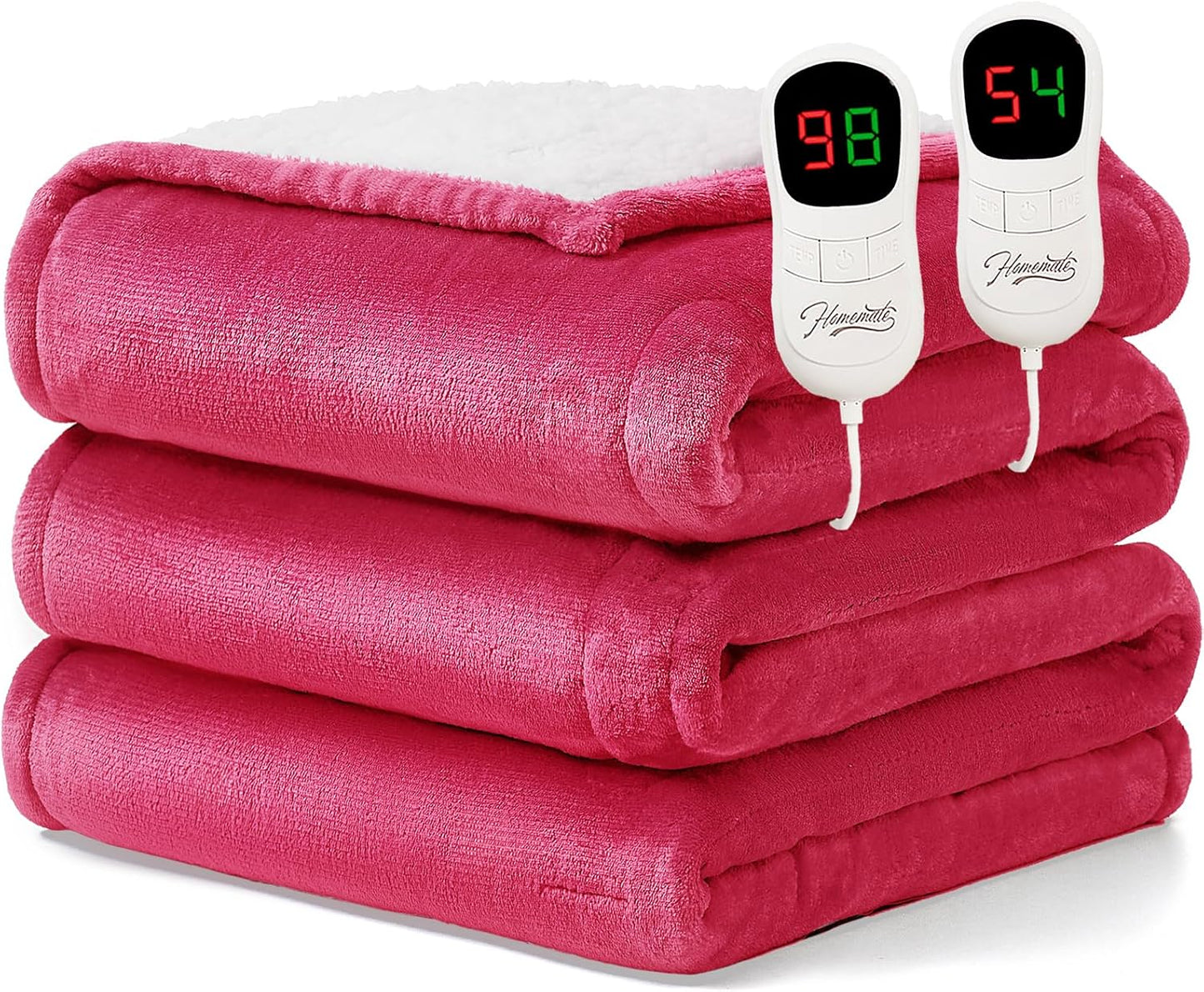 Homemate Heated Blanket Electric Throw - 50"x60" Heating Blanket Throw 1/2/4/6/8 Hours Auto-Off 10 Heat Level Over-Heat Protection Flannel Sherpa ETL Certification