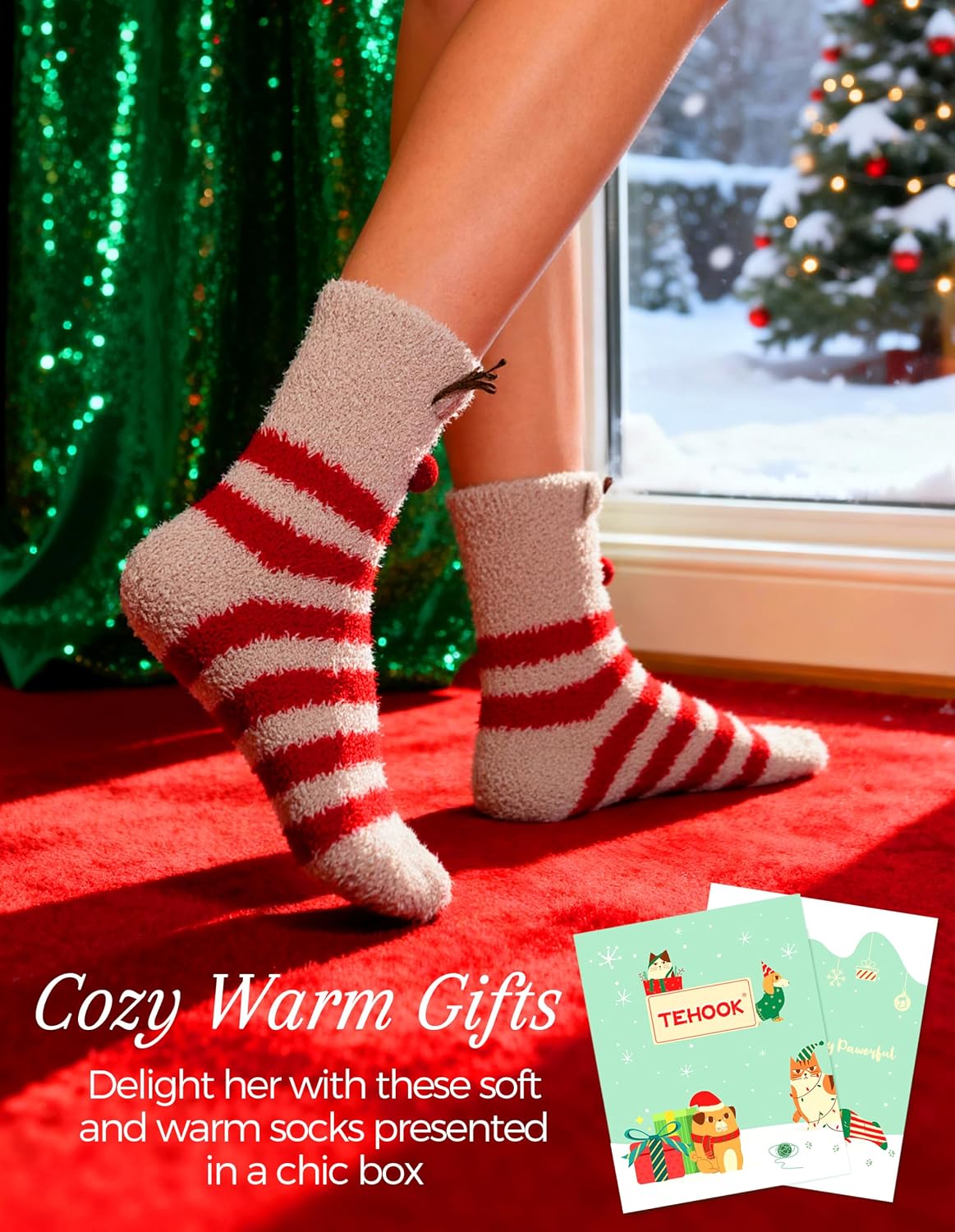 TEHOOK Warm & Cozy Gifts for Women, Fluffy Fuzzy Plush Sleeping Slipper Socks - Soft Warm Fabric