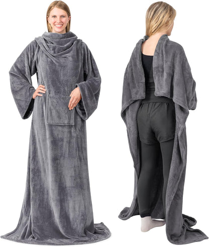 PAVILIA Wearable Blanket with Sleeves for Adult Women Men, Cozy Fleece Warm Wrap Throw with Arms, Gifts for Christmas, Wife