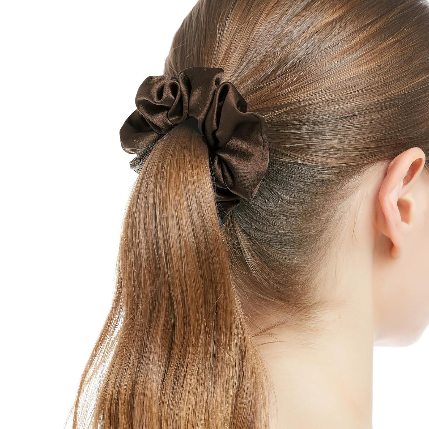 LILYSILK Silk Hair Scrunchies / Ties for Frizz & Breakage Prevention, 100% Mulberry, No Damage, Elastic ponytail Holders, 1Pc, Coffee - Colors A