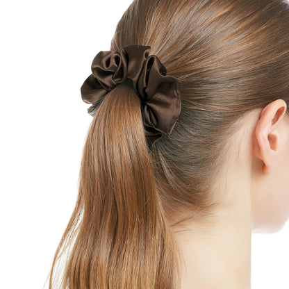 LILYSILK Silk Hair Scrunchies / Ties for Frizz & Breakage Prevention, 100% Mulberry, No Damage, Elastic ponytail Holders, 1Pc, Coffee - Colors A