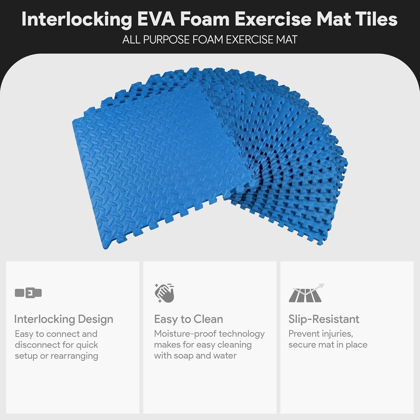 BalanceFrom Puzzle Exercise Mat 1/2" Thick, EVA Interlocking Foam Floor | Tiles for Home Gym, Mat for Home Workout Equipment, Floor Padding for Kids, Black, 24 in x 24 in x 1/2 in, 144 Sq Ft-36 Tiles
