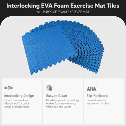 BalanceFrom Puzzle Exercise Mat 1/2" Thick, EVA Interlocking Foam Floor | Tiles for Home Gym, Mat for Home Workout Equipment, Floor Padding for Kids, Black, 24 in x 24 in x 1/2 in, 144 Sq Ft-36 Tiles