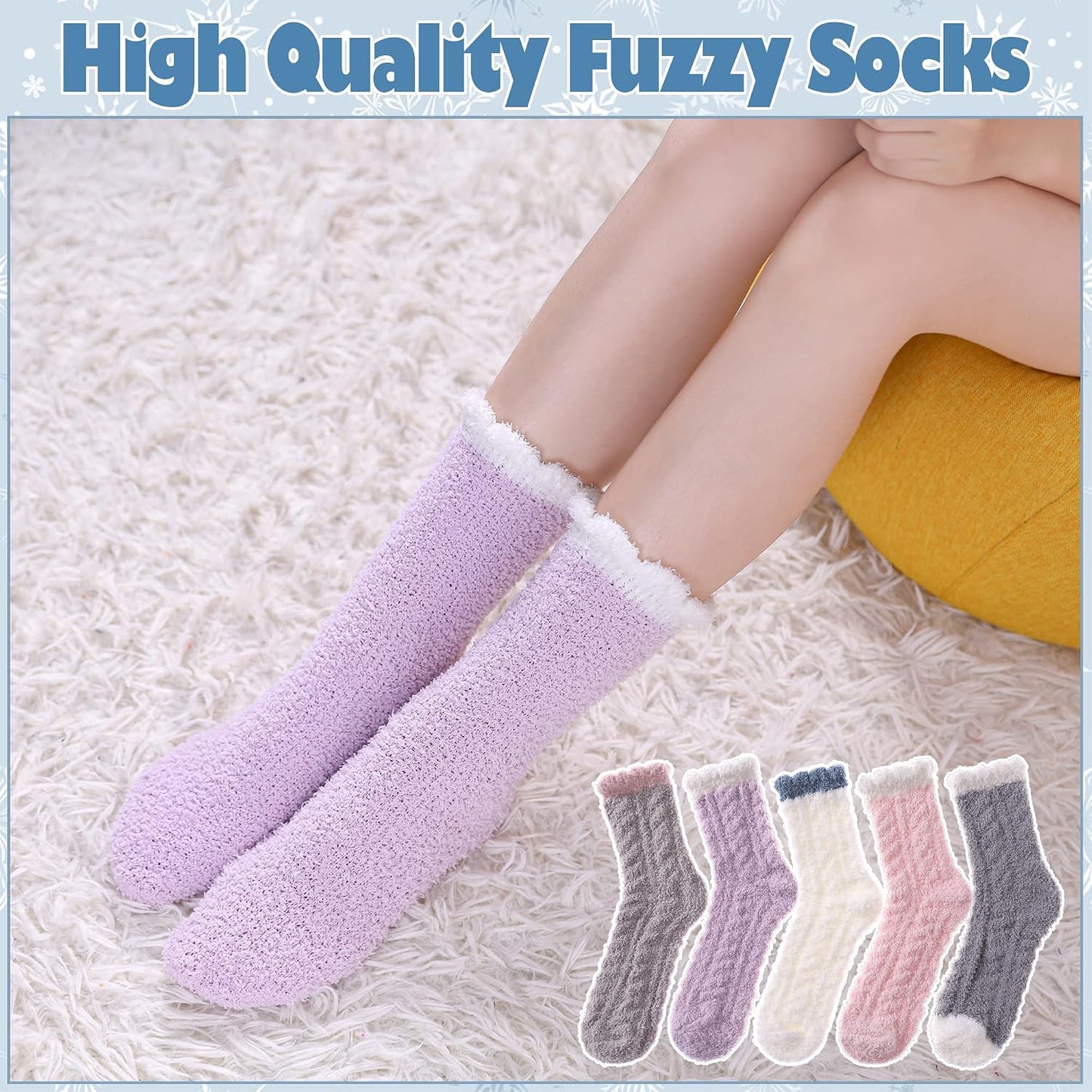 LANLEO 5/6 Pairs Womens Super Soft Fuzzy Plush Warm Winter Home Sleeping Slipper Socks