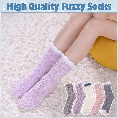 LANLEO 5/6 Pairs Womens Super Soft Fuzzy Plush Warm Winter Home Sleeping Slipper Socks