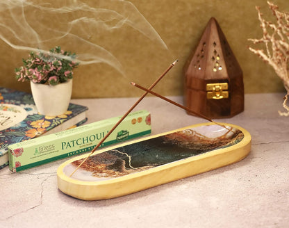 Bless-International Traditional-Handmade-Tray-Burner Wooden-Trat-Incense-Stick-Holder Ash-Catcher-Stand for-Aromatherapy-Meditation-Yoga 11x4x1.22 Inches (Wooden Tray)