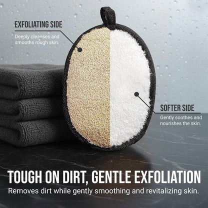 SERRENTO Loofah Body Scrubber Shower - Luffa Sponge 2PCS Black & White Set