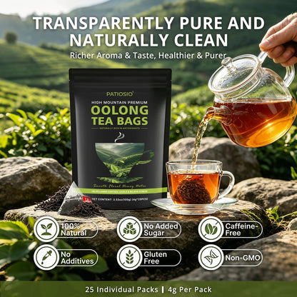 Oolong Tea Bags – Yunnan High-Mountain Oolong Whole Leaf Tea Bags,25 Bags (4g Each) –Cortisol & Calming Tea for Stress Relief,Digestion & Metabolism,Loose Leaf Oolong Tea, Smooth Aroma,Low-Astringency