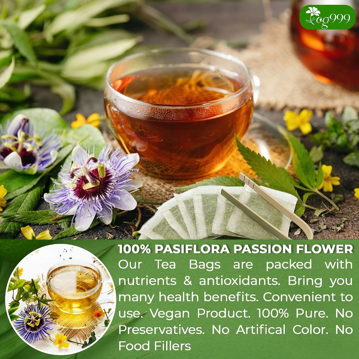 TOG999 Premium Passion Flower Tea Bags, Passionflower Tea, 120 Count, Vegan