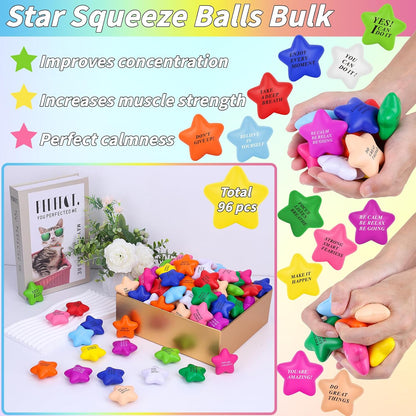 96 Pieces Motivational Stress Balls 2 Inch Inspirational Stress Relief Ball Bulk Hand Exercise Balls Encouraging Colorful Foam Balls Anxiety Small Balls with Quotes for Kids Adults Teens, 12 Styles