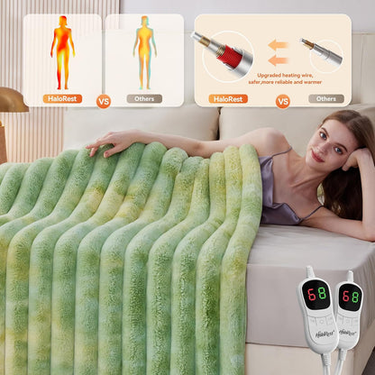 Heated Throw Blanket, Faux Fur Cozy Heating Blanket with Overheat Protection, 1/2/4/6/8 Hours Auto-Off 10 Heat Level, Machine Washable (50x60 Inches, Cream White)