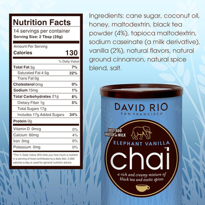 David Rio Elephant Vanilla Chai Tea Latte Mix, 14 Oz