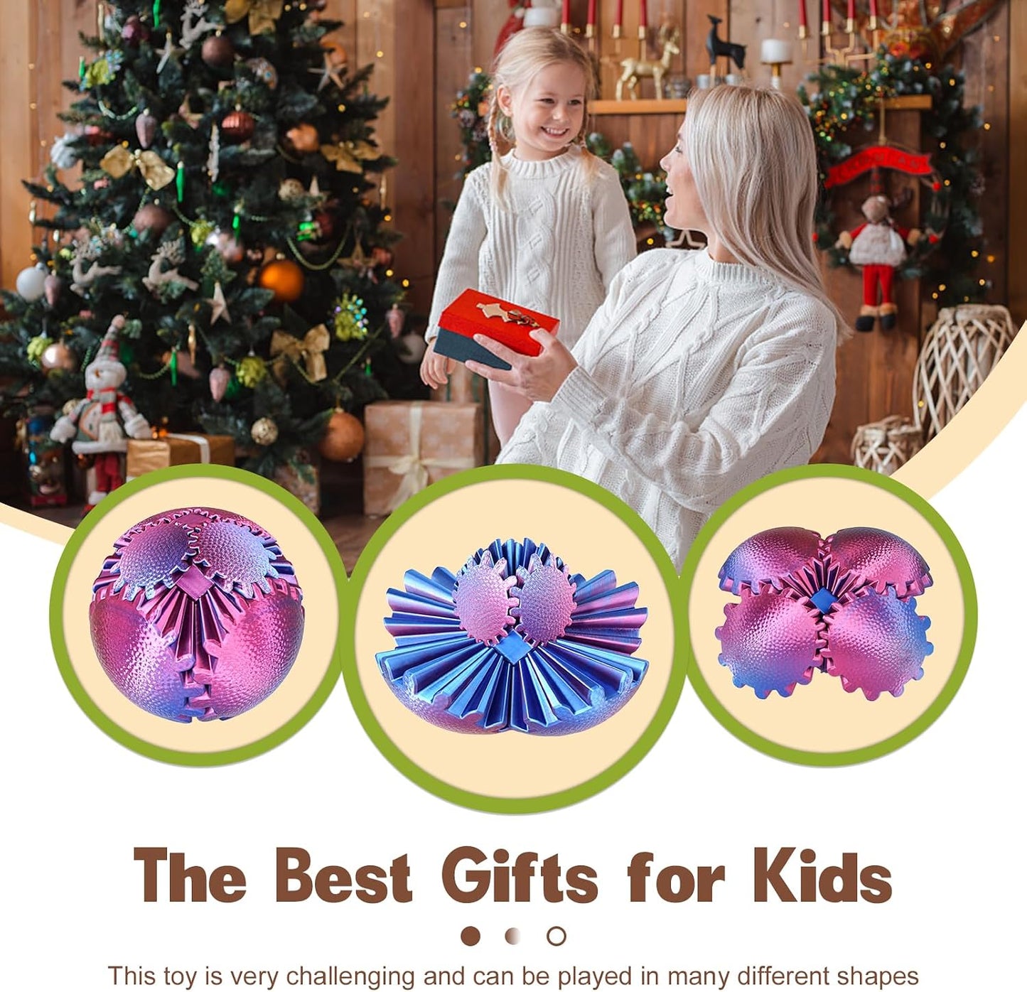 Gear Ball Fidget Toys Steampunk Gear Sphere Stress Relief for Kids Adults 3D Printed Unique Funny Birthday Gift for Christmas White Elephant Stocking Stuffer Easter (Ombre Purple, Dia. 2.5" )