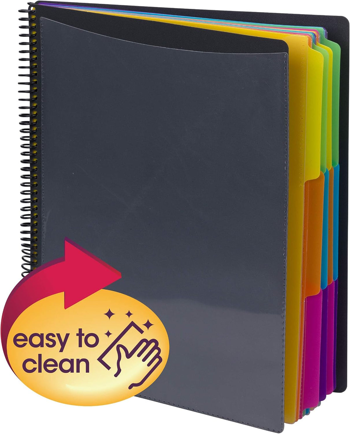 Smead Project Organizer, 24 Pockets, Grey with Assorted Bright Tabs, Tear Resistant Poly, 1/3-Cut Tabs, Letter Size (89206)