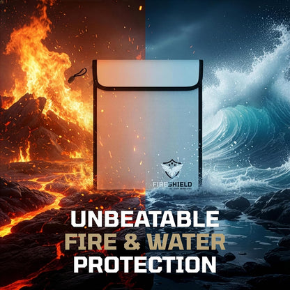 FIRESHIELD PRO Upgraded 2000°F Fireproof Document Bag w/ Dual Pockets – Fire & Waterproof Money Pouch for Cash – Safe Storage for Family Photos, Jewelry, Passport & Important Documents – 15" x 11"
