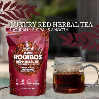 Organic Rooibos Tea 1 lb (16 Oz) – USDA Certified Organic South African Red Rooibos Loose Leaf Tea – Naturally Caffeine Free Herbal Tea – Bulk Resealable Bag