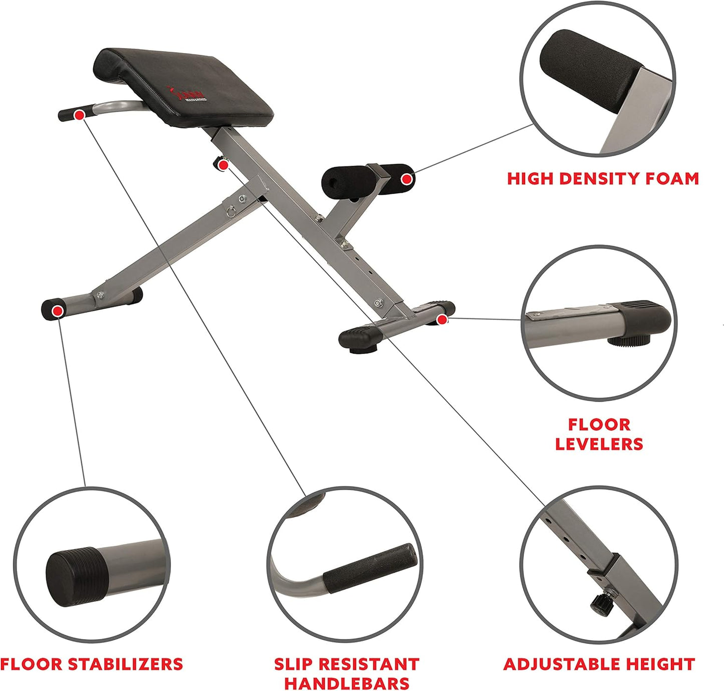 Sunny Health & Fitness Multi-Function Roman Chair with Dip Station & Sit-Up Bench, Adjustable Heavy-Duty Strength Training Equipment for Glutes, Core & Lower Body Workouts, Hyperextension Machine for Home Gym