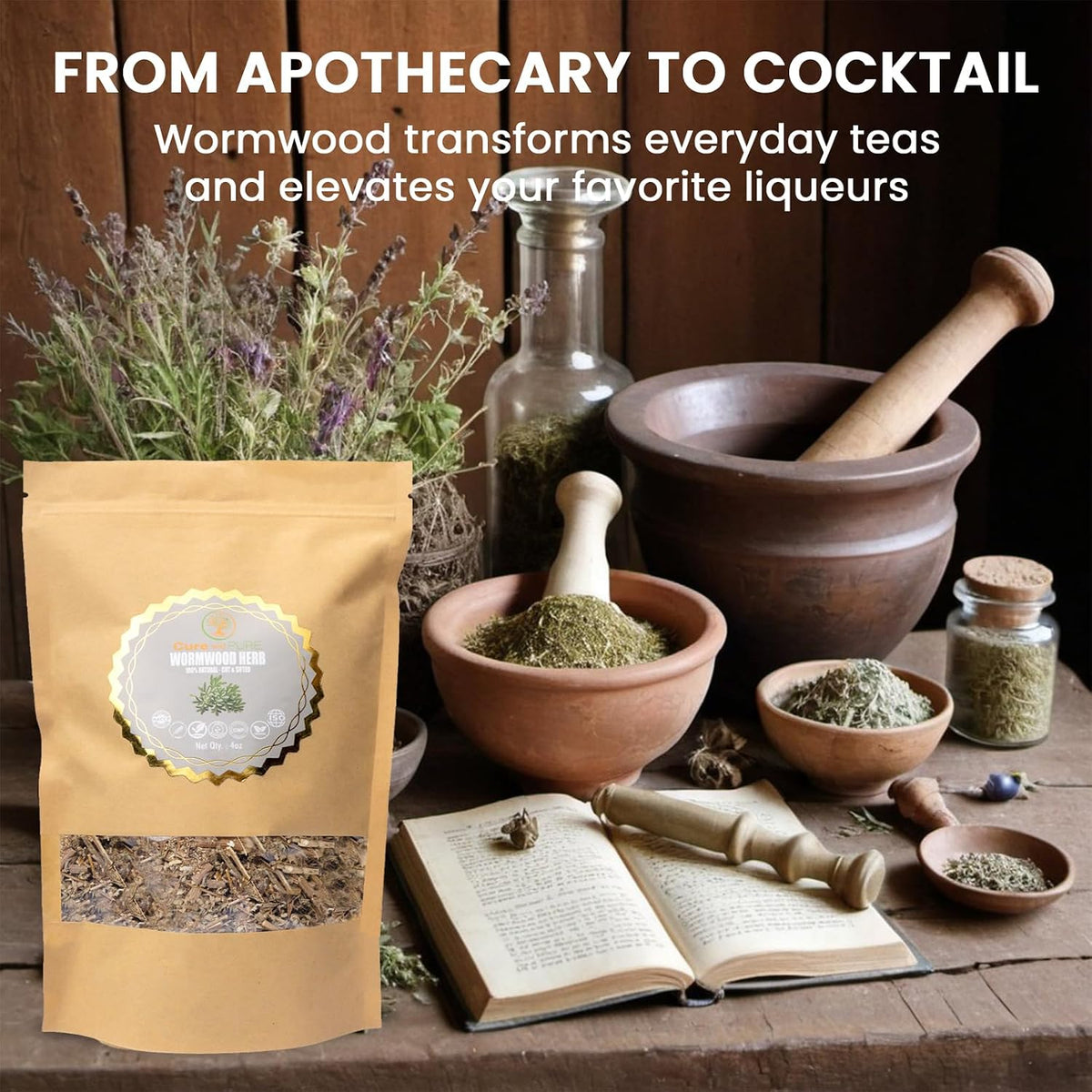 Cure wid Pure Organic Wormwood Herb Cut & Sifted 4oz - Artemisia Absinthium