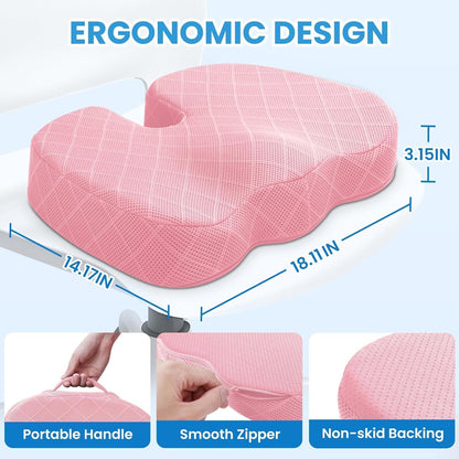 TushGuard Seat Cushion - Memory Foam Sitting Pillow for Office Chair, Car Seat, Airplane, Bleacher - Sciatica & Hip & Coccyx Pain Relief Desk Chair Cushion for Long Sitting Office Workers, Car Drivers