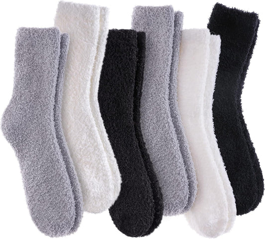 LANLEO 5/6 Pairs Womens Super Soft Fuzzy Plush Warm Winter Home Sleeping Slipper Socks