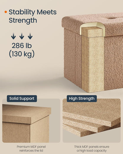 SONGMICS Small Folding Storage Ottoman, Foot Rest Stool, Cube Footrest, Synthetic Leather, 12.2 x 16.1 x 12.2 Inches, 286 lb Capacity, for Living Room, Bedroom, Dorm, Ink Black ULSF100B01