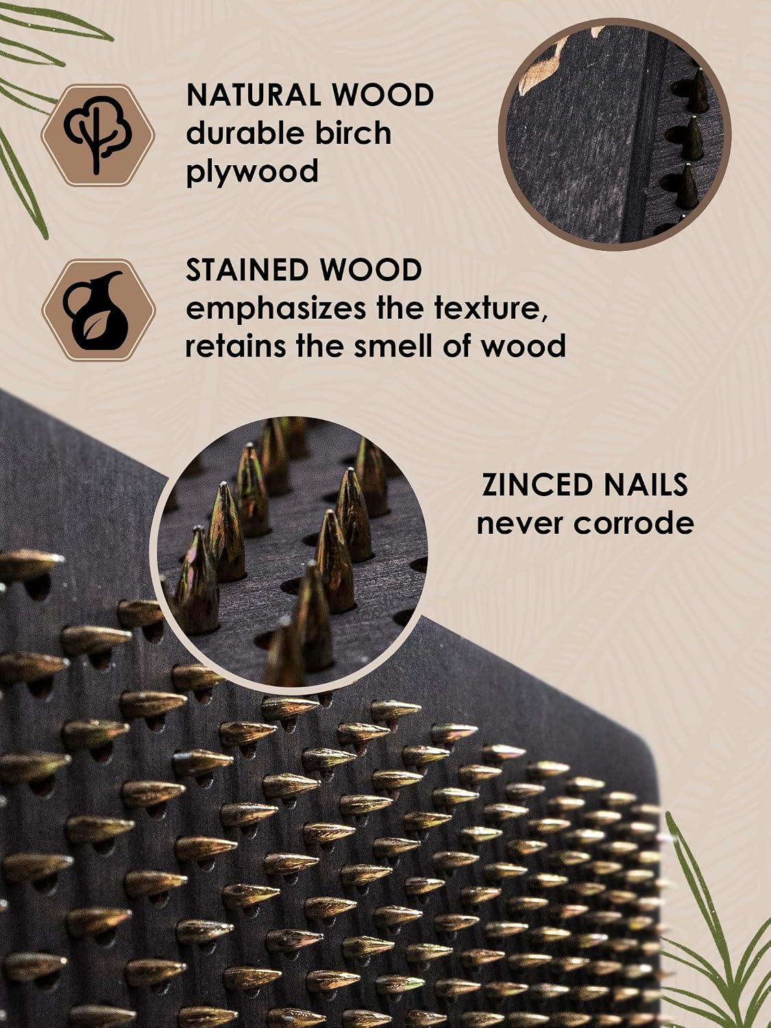 Sadhu board, Wooden Yoga Board for Acupressure and Meditation with Nails for Deep Tissue Massage, Acupuncture Massage, Nails Distance 0.39 In (10 mm) (ebony-moon, 0.39)