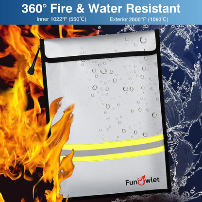 FunOwlet Fireproof Waterproof Money Document Bag, 2pack 15" x 11"