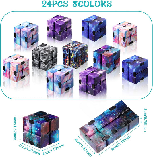 Sumind 24 Pieces Infinity Cube Fidget Toy Mini Blocks Cube Bulk Gadget Sensory Toy Hand Held Blocks Finger Gadget Gift for Adults Anxiety Stress Relief Game(Starry Style)