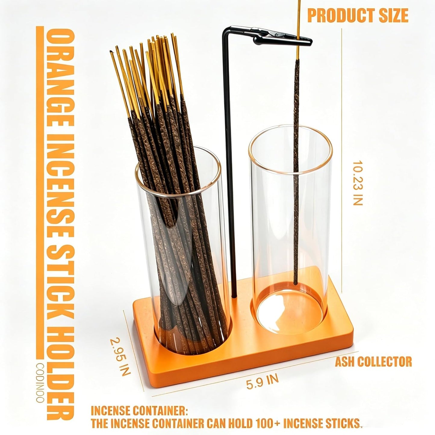 2 in 1 Incense Burner Holder for Sticks,Glass Incense Holder with Storage,Upside Down Incense Holder for Sticks with Glass Ash Catcher for Meditation Yoga Spa Room Home Decor[Full Black]