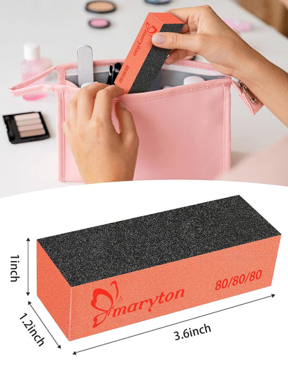 Maryton Nail Buffer Sanding Block Polisher Buffing File 60/100 Grit for Acrylic Nail Art Kit Manicure Tools 10 PCS (Black Purple)