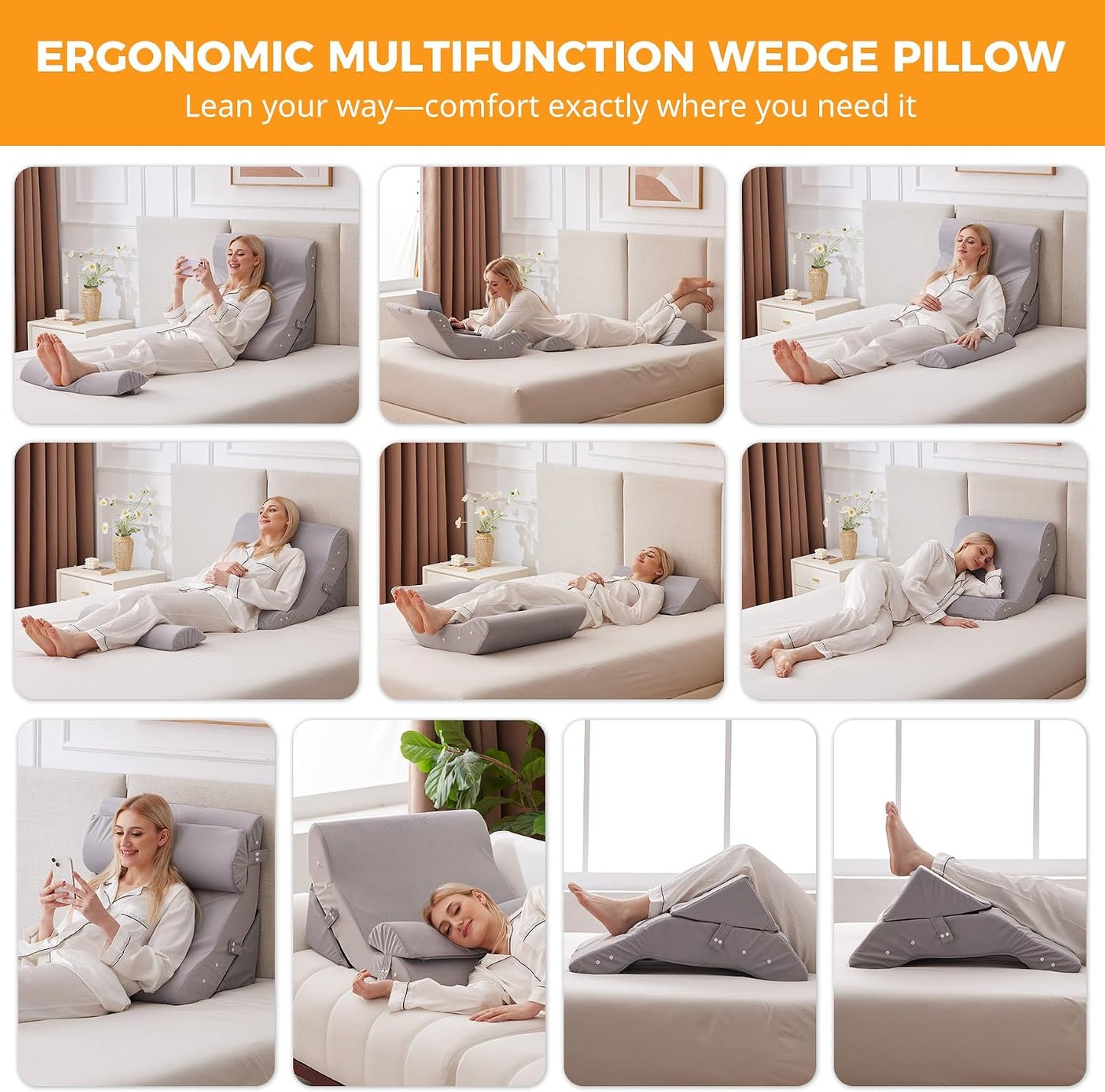 Ruqmuis Wedge Pillow Set for After Surgery, Bed Wedge Pillow, White